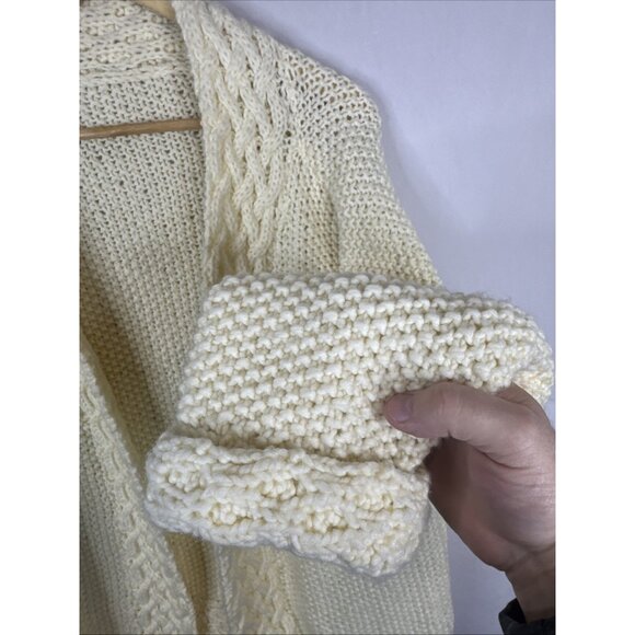 Chunky Hand-Knit Fisherman Cardigan Oversized Shawl Collar Cream Women’s XL/L - Picture 2 of 5